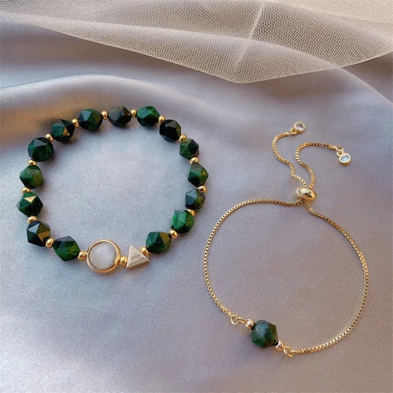 Nephrite Jade & Pearl Women Bracelet Set
