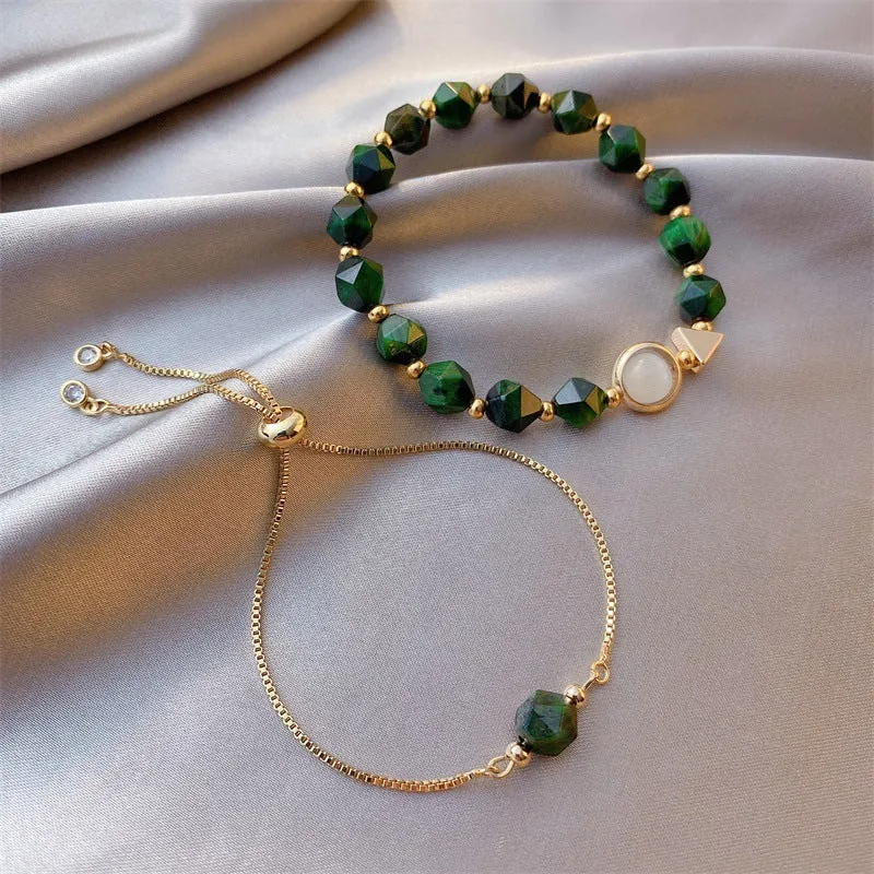 Nephrite Jade & Pearl Women Bracelet Set
