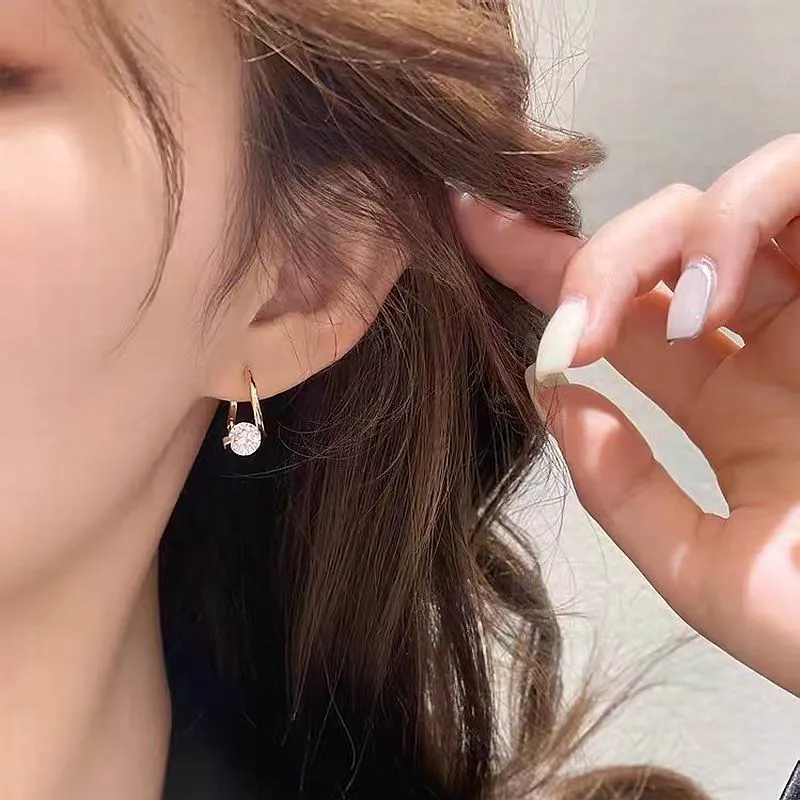 New Simple Single Zirconia Earrings For Women