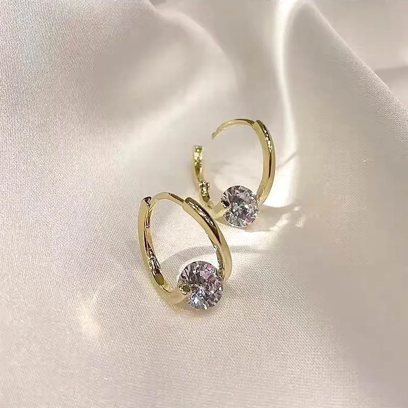 New Simple Single Zirconia Earrings For Women