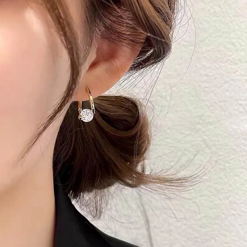 New Simple Single Zirconia Earrings For Women