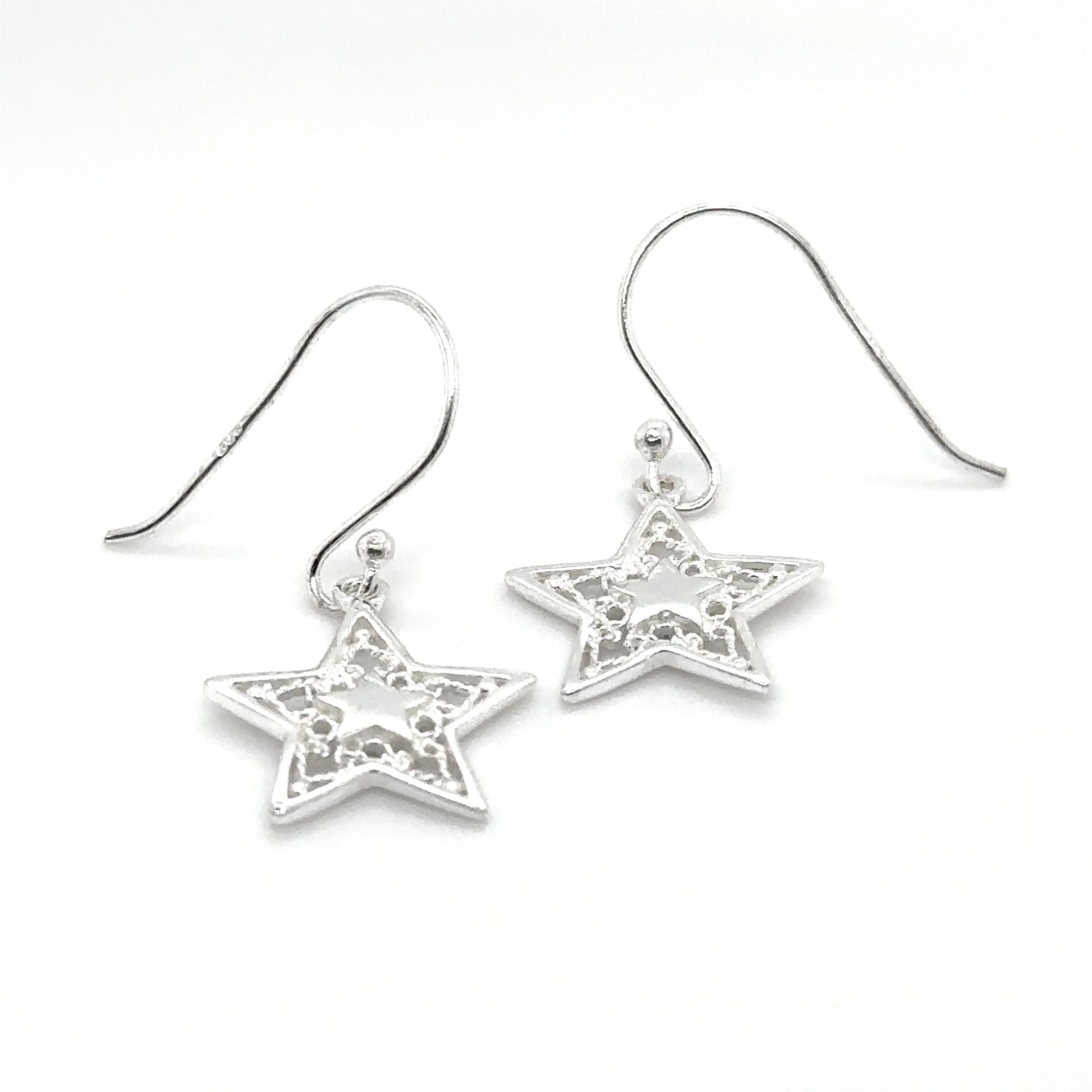 Open Star Drop Earrings with Rope Design