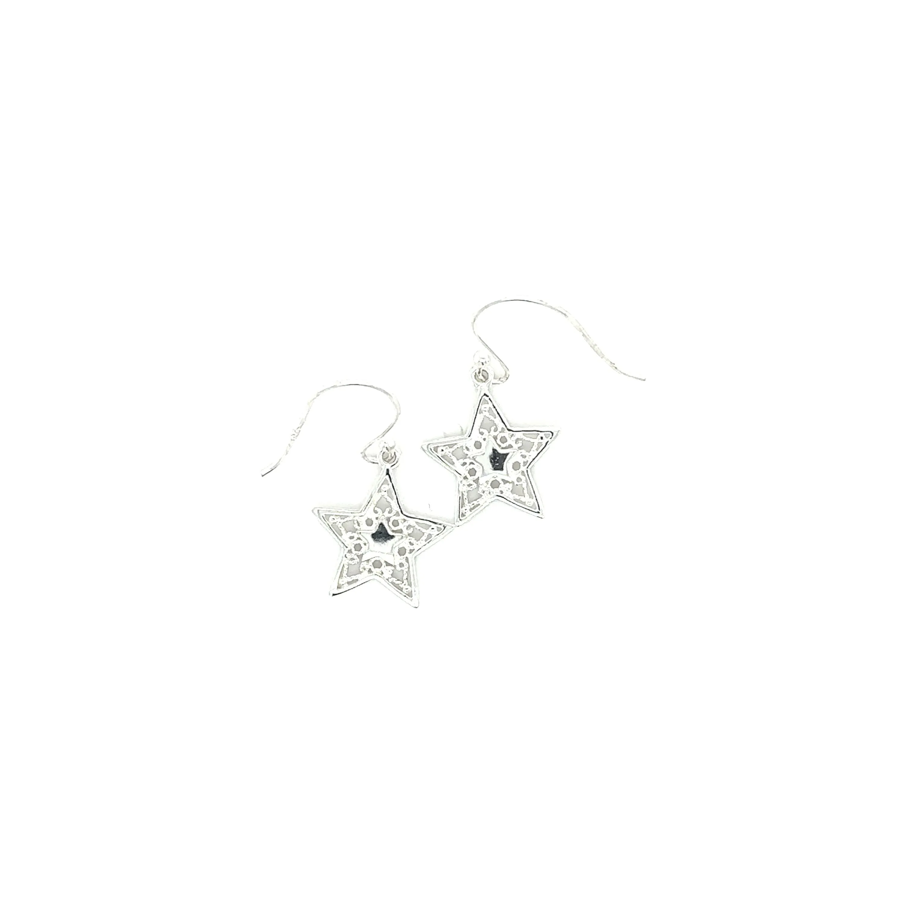 Open Star Drop Earrings with Rope Design