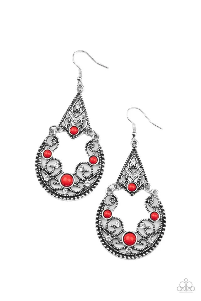 Paparazzi Earring ~ Bohemian Ball - Red