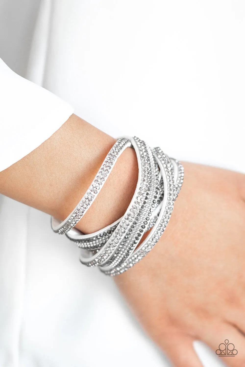 Paparazzi Royal Razzle White Double Wrap Snap Bracelet - P9UR-WTXX-086XX