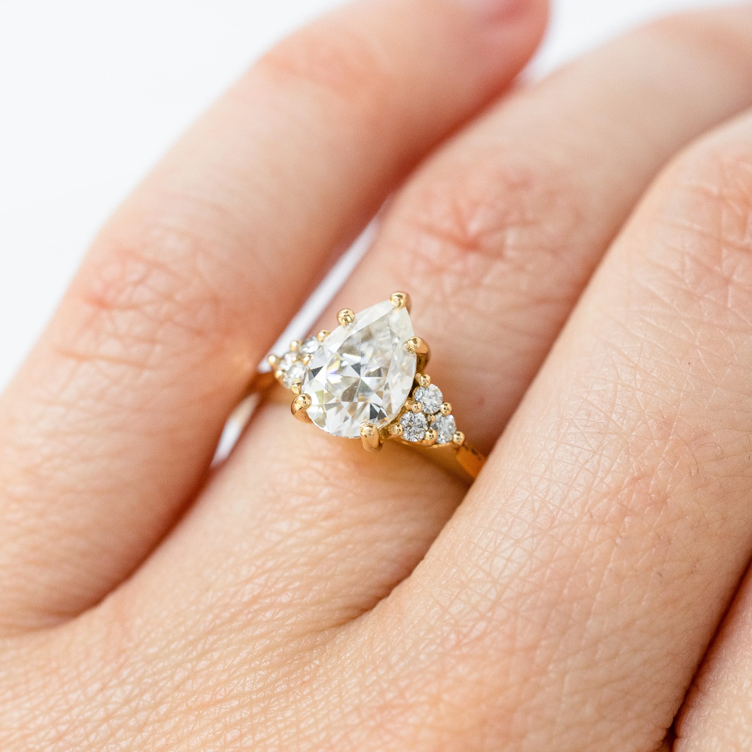 Pear Moissanite & Diamond Holly Ring in 14k Yellow Gold