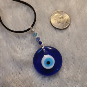 Pendants - Evil Eye Pendant with Czech Glass Beads handwrapped by Jules on silver artistic wire