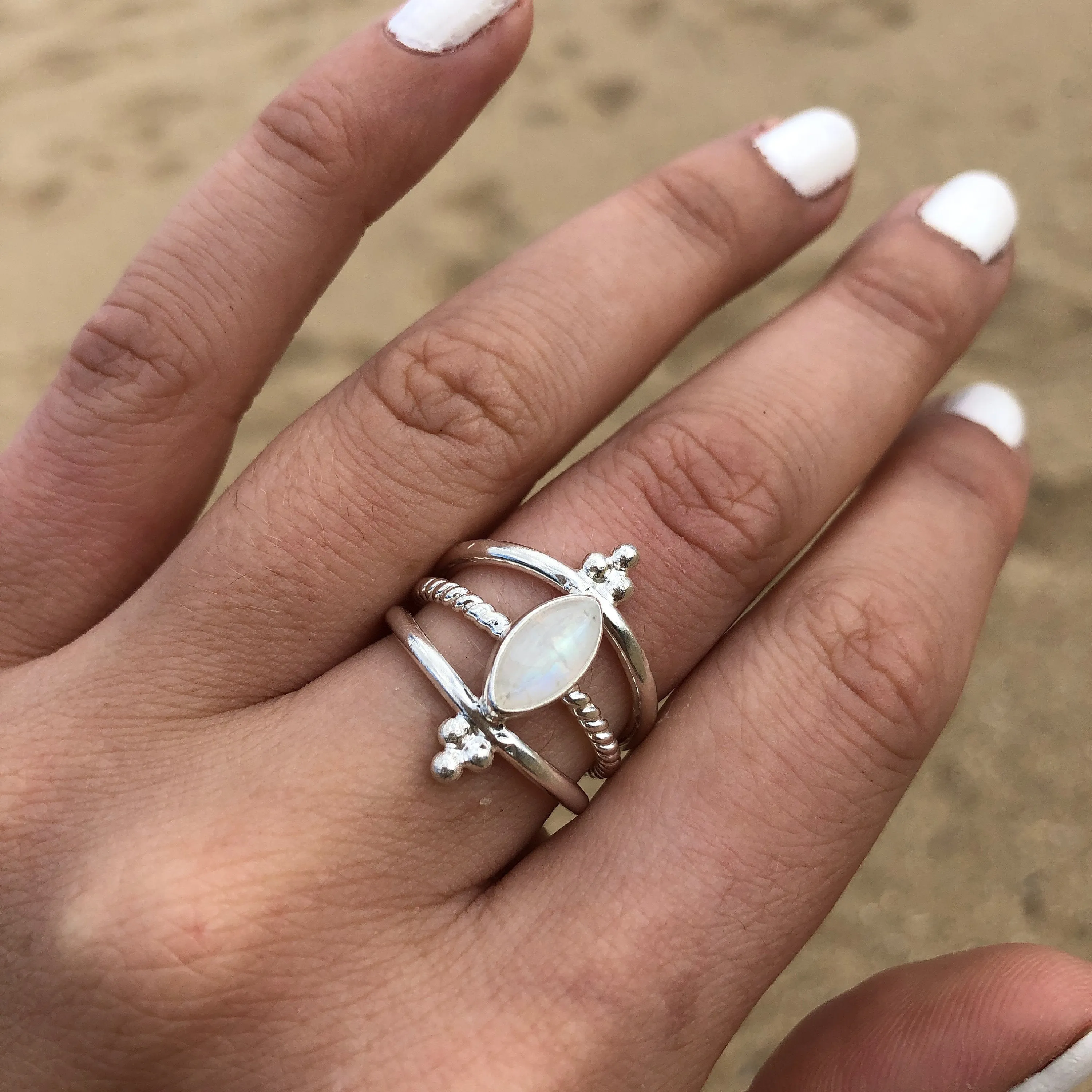 Pixie Sterling Silver Rainbow Moonstone Ring