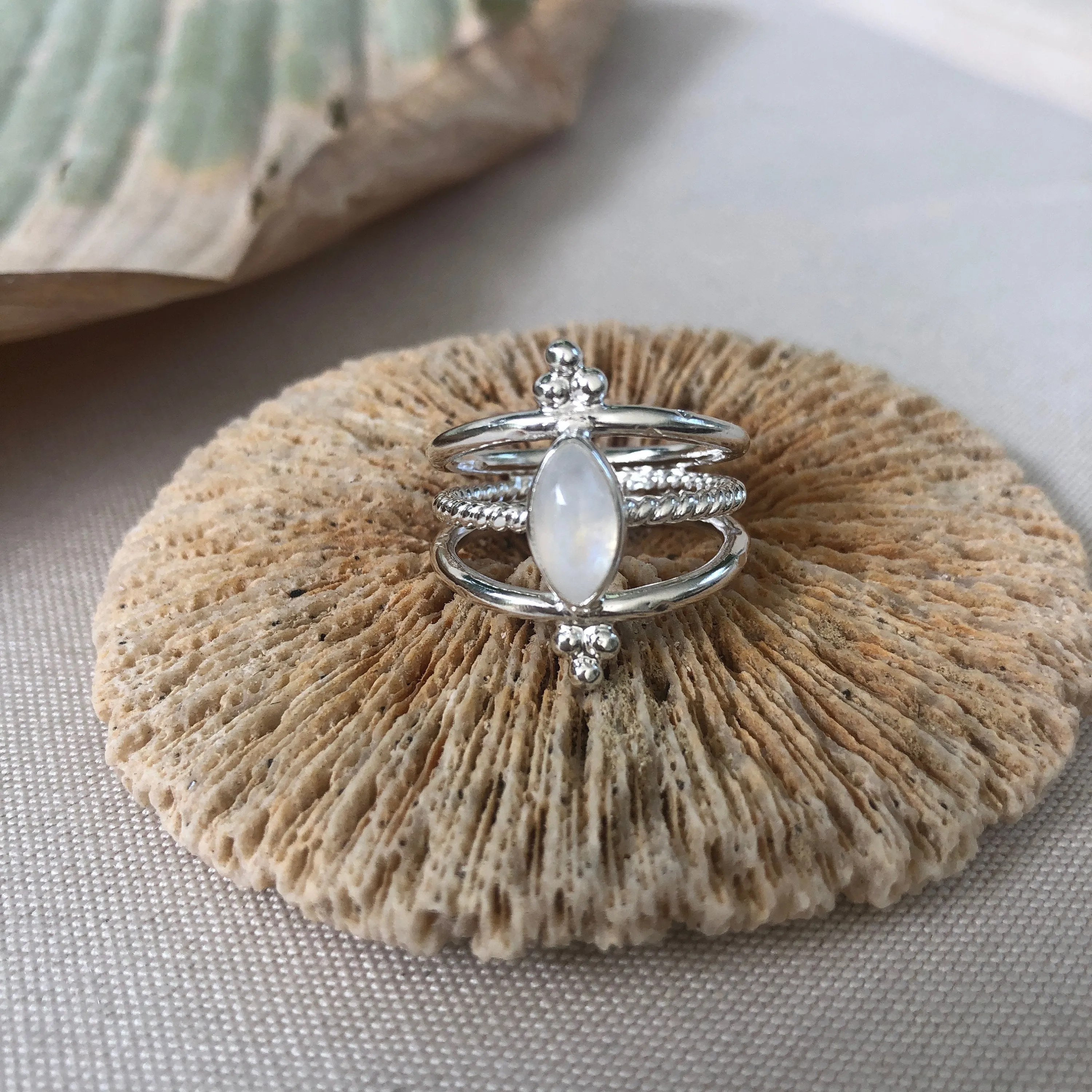 Pixie Sterling Silver Rainbow Moonstone Ring