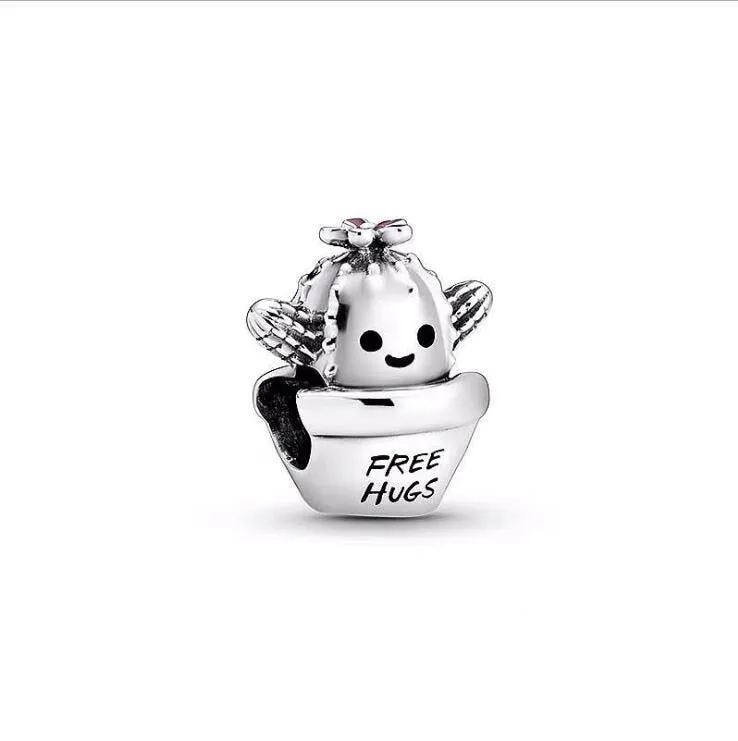 Real 925 Sterling Slver Charms Fit Pandora Bracelet Original Free Hugs Cactus Charm beads Women Diy Jewelry