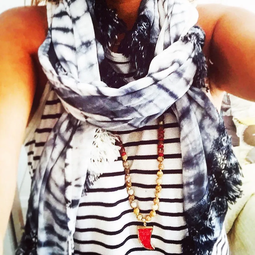 Red & Gold Tusk Beige Custom Beaded Necklace