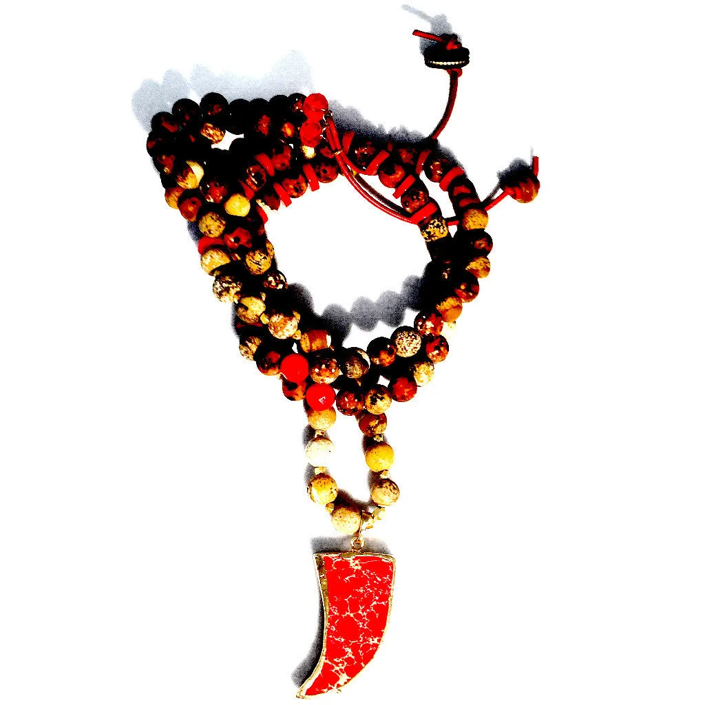 Red & Gold Tusk Beige Custom Beaded Necklace