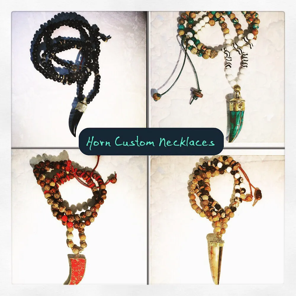 Red & Gold Tusk Beige Custom Beaded Necklace