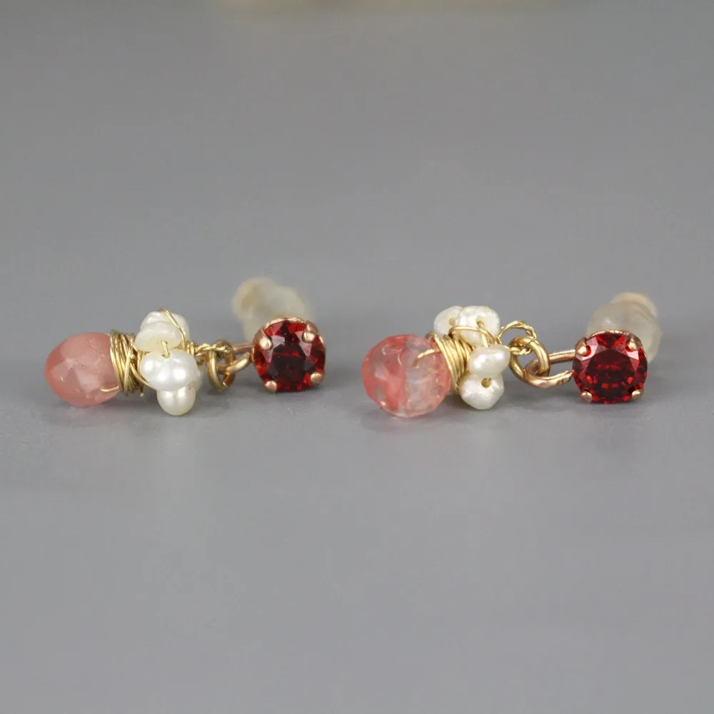 Red Zircon Dew Earrings