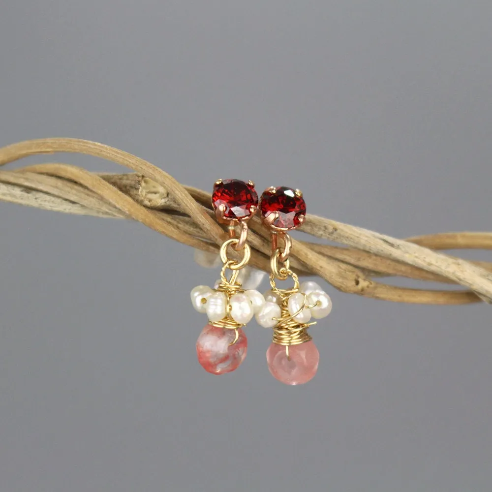 Red Zircon Dew Earrings
