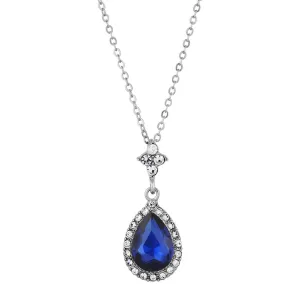 Regency Atlantic Blue Stone Teardrop Crystal Pendant Necklace 16"   3" Extender