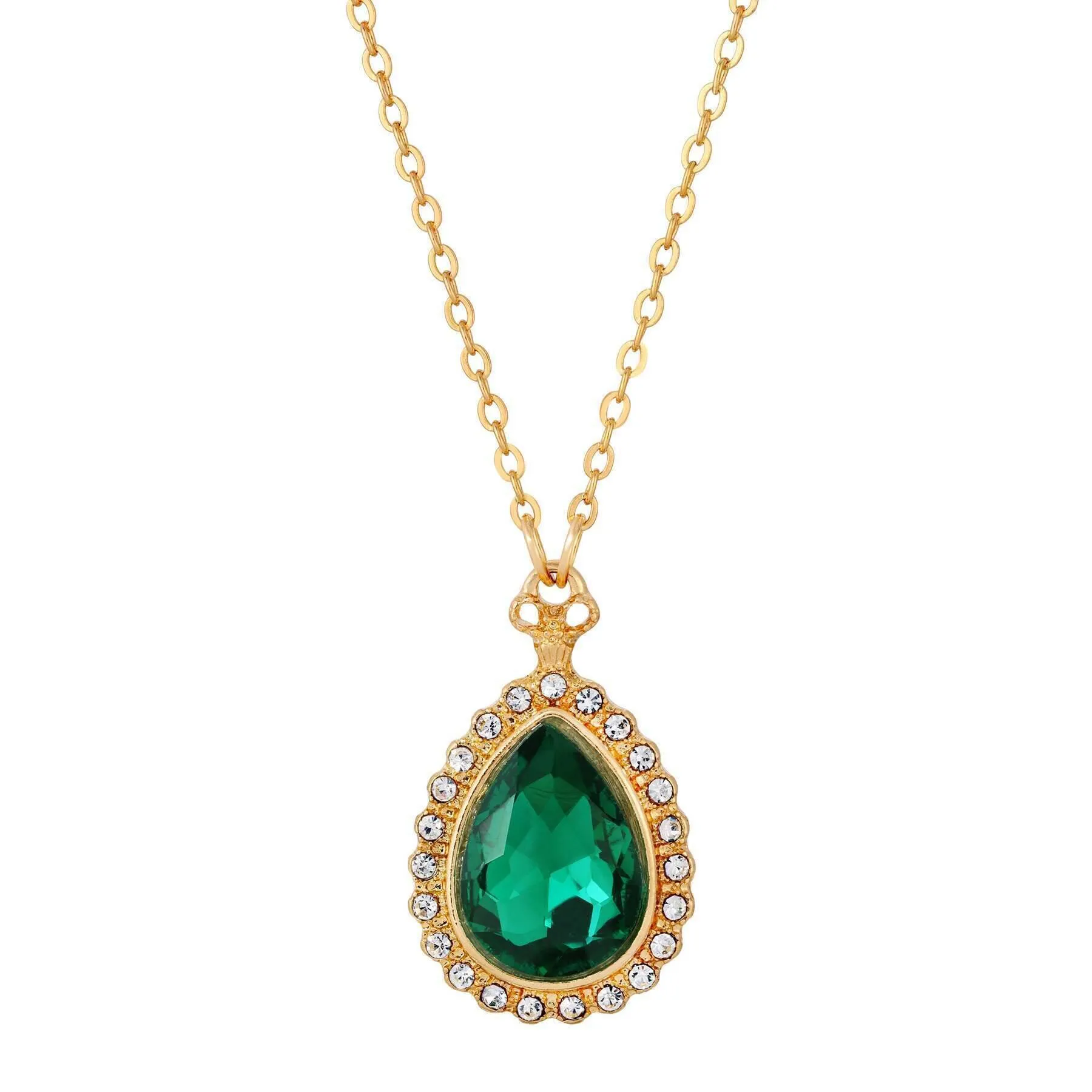 Regency Stone Teardrop Crystal Pendant Necklace 16"   3" Extender