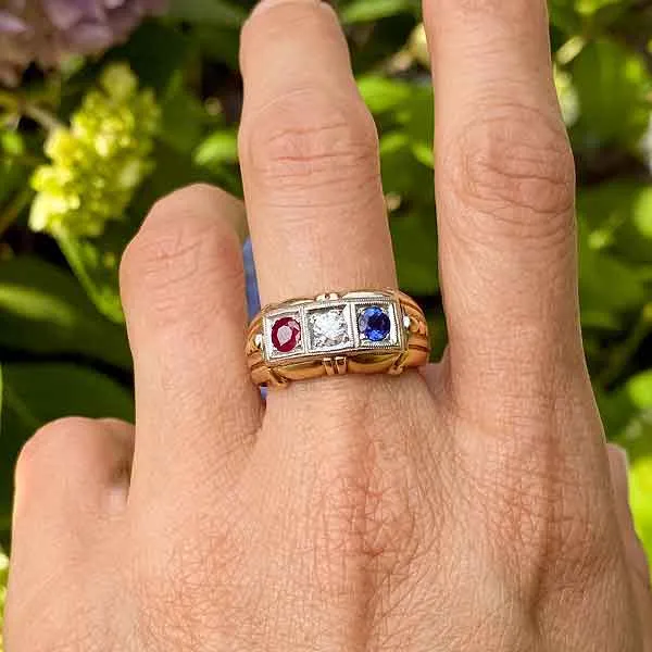 Retro Diamond, Ruby & Sapphire Ring