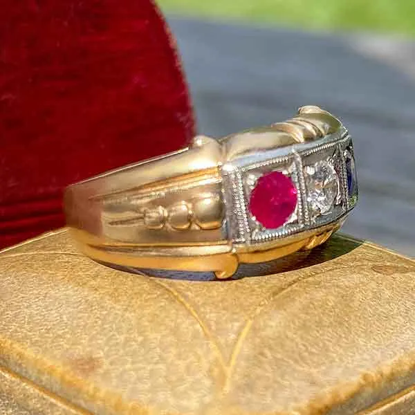 Retro Diamond, Ruby & Sapphire Ring