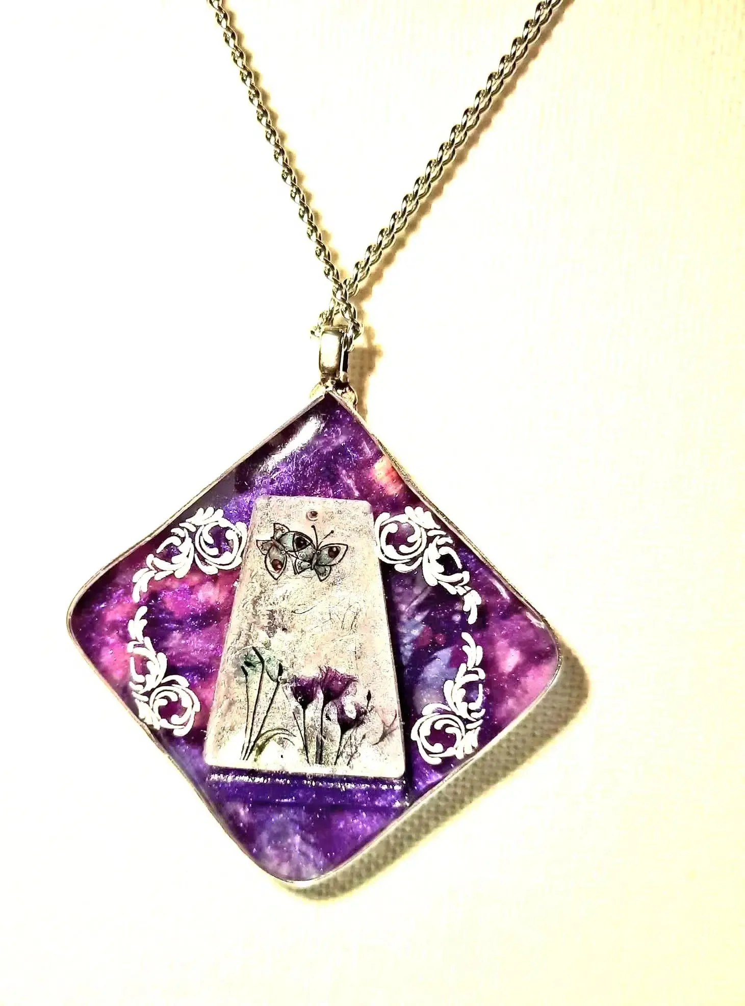 Reversible handcrafted by Josie purple colors pendant necklace