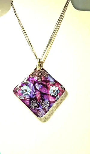 Reversible handcrafted by Josie purple colors pendant necklace
