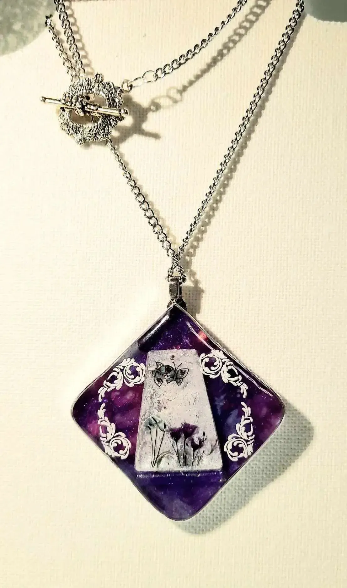 Reversible handcrafted by Josie purple colors pendant necklace