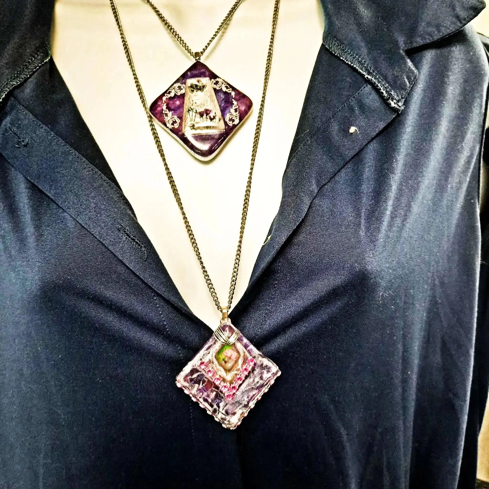 Reversible handcrafted by Josie purple colors pendant necklace