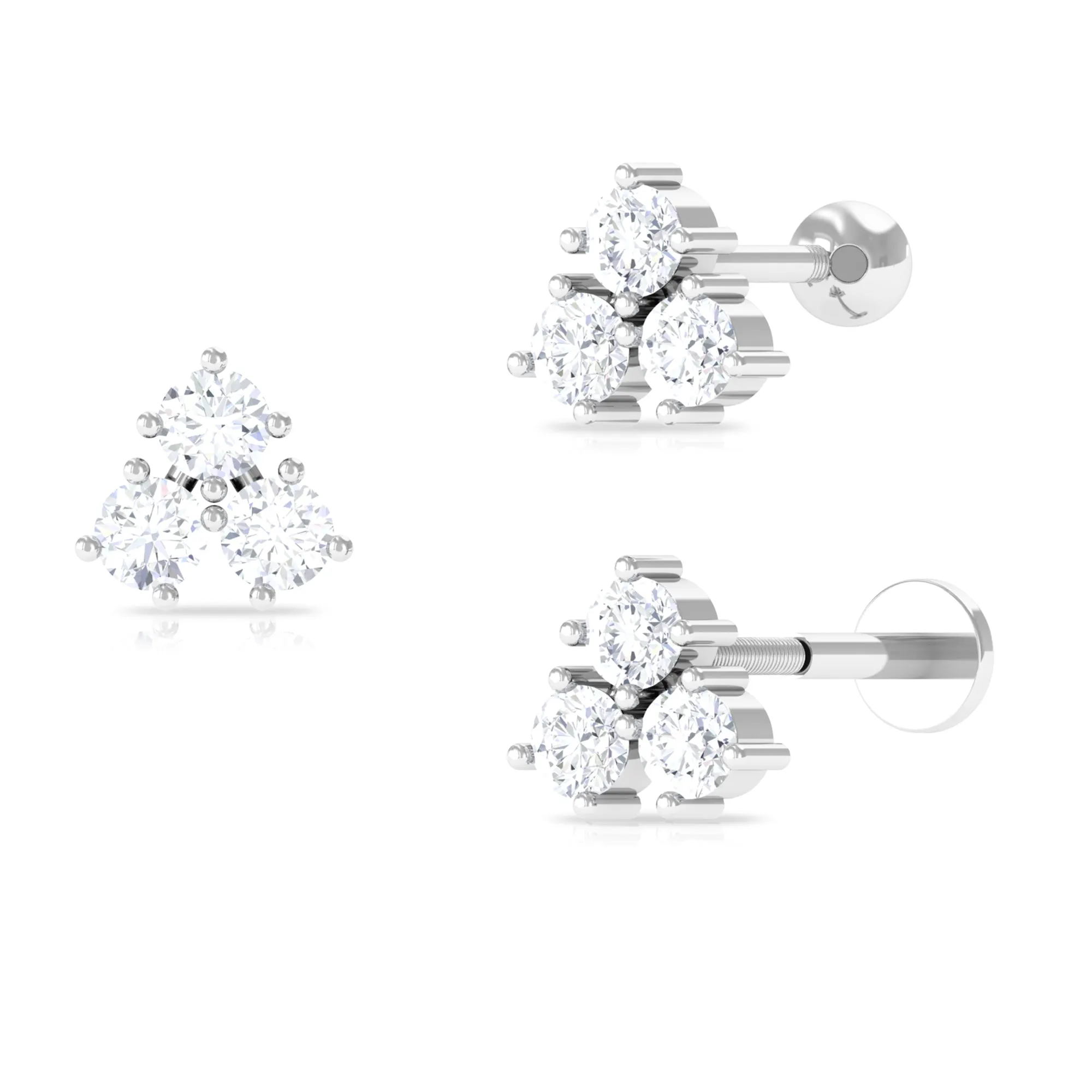 Round Moissanite Trinity Trio Dainty Helix Earring