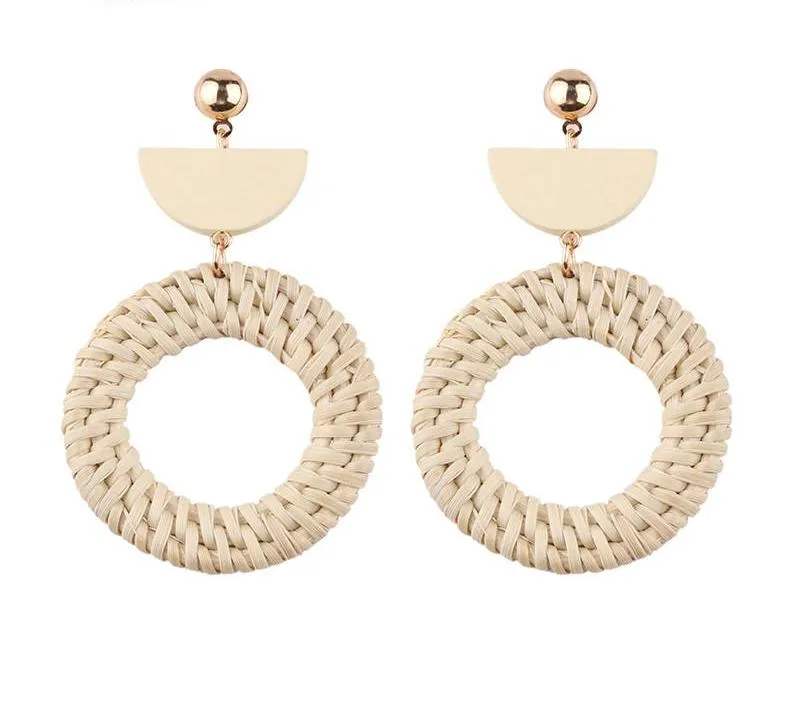 Round Weave Rattan Earrings