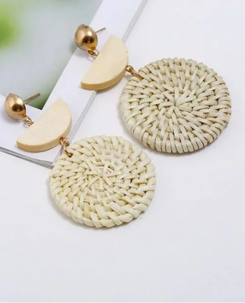 Round Weave Rattan Earrings