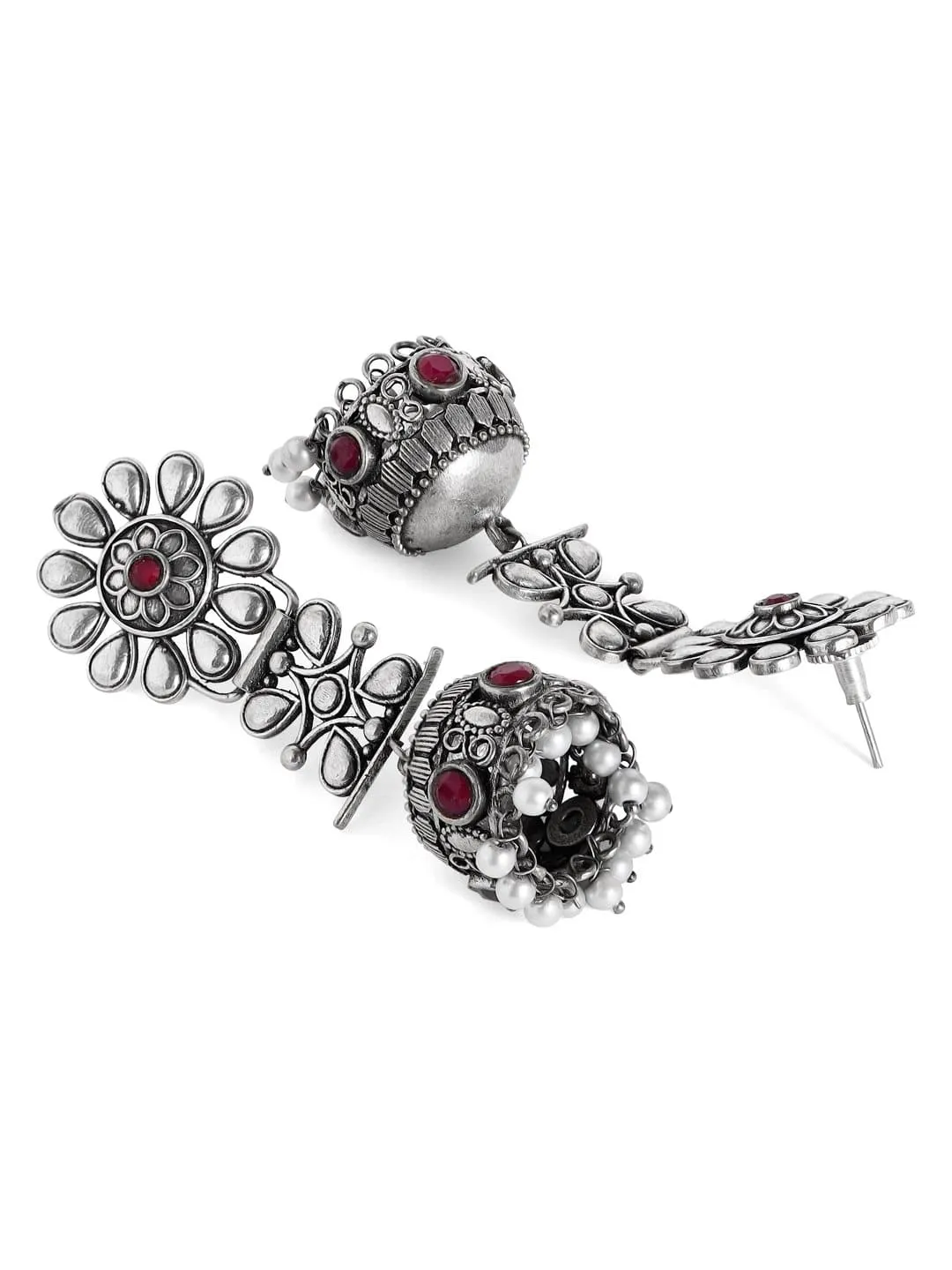 Rubans Oxidized Silver Plated Handcrafted Jhumka Earrings
