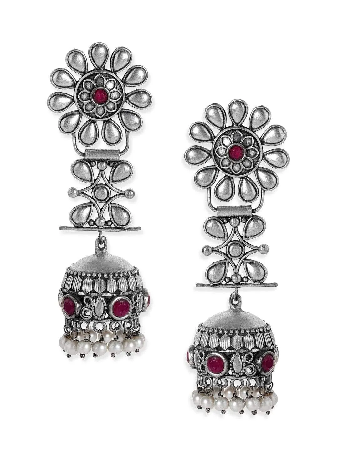 Rubans Oxidized Silver Plated Handcrafted Jhumka Earrings