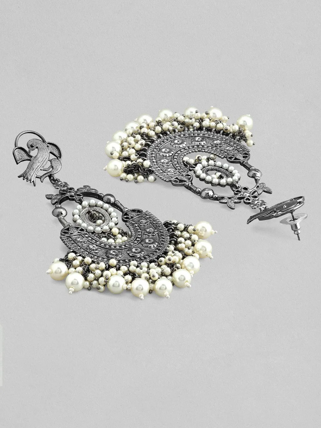 Rubans Silver-Plated Handcrafted Pearls Jhumka Earrings