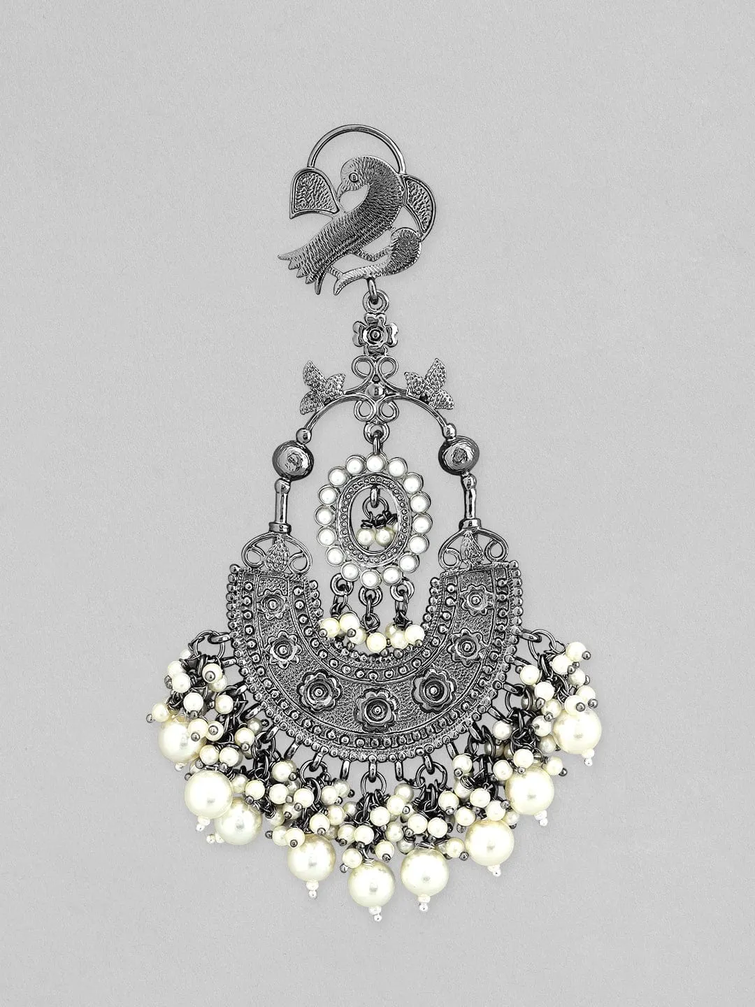 Rubans Silver-Plated Handcrafted Pearls Jhumka Earrings