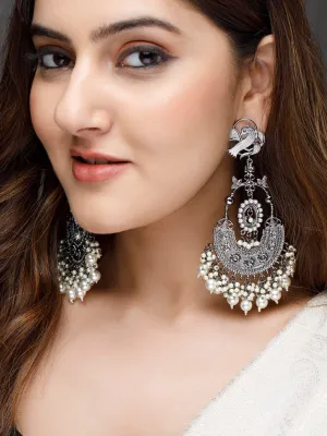 Rubans Silver-Plated Handcrafted Pearls Jhumka Earrings