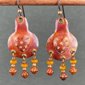 Rustic Bohemian Copper Heart Earrings"