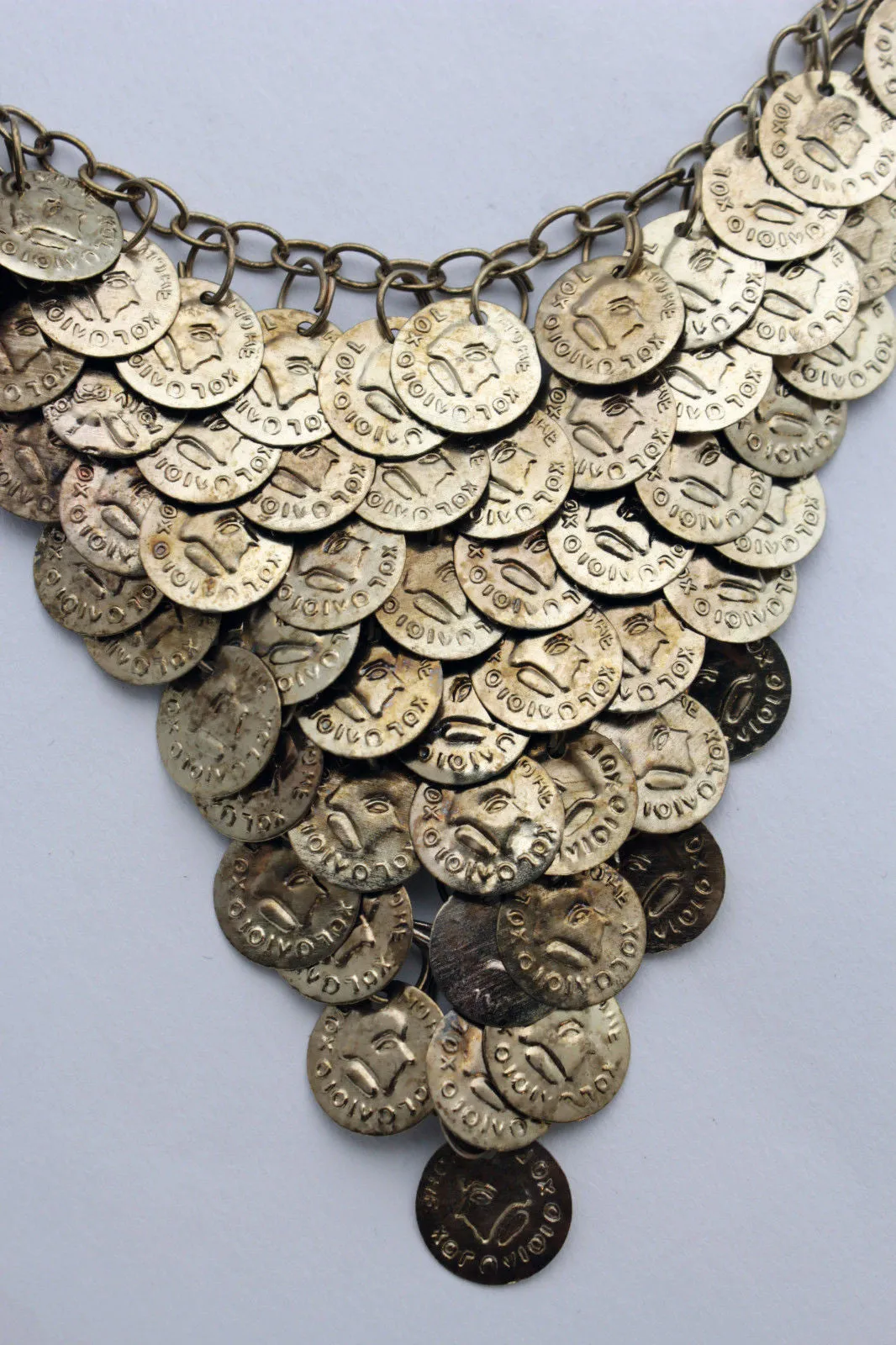 Rusty Antique Gold Metal Chains Coins Necklace