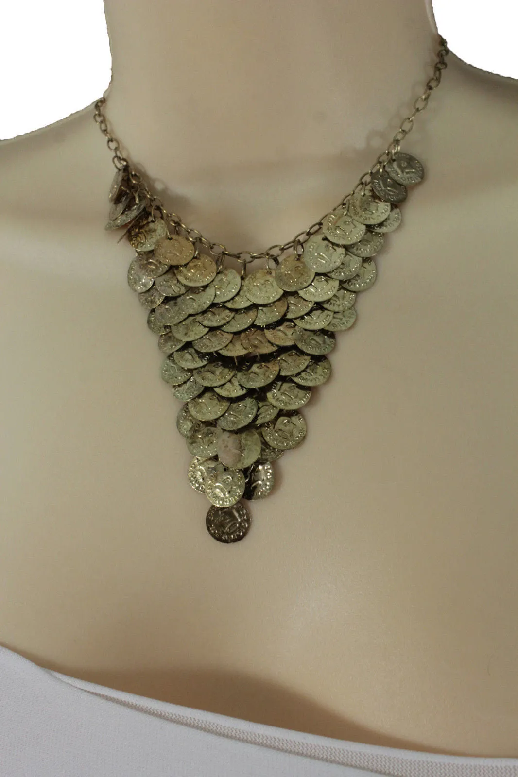 Rusty Antique Gold Metal Chains Coins Necklace