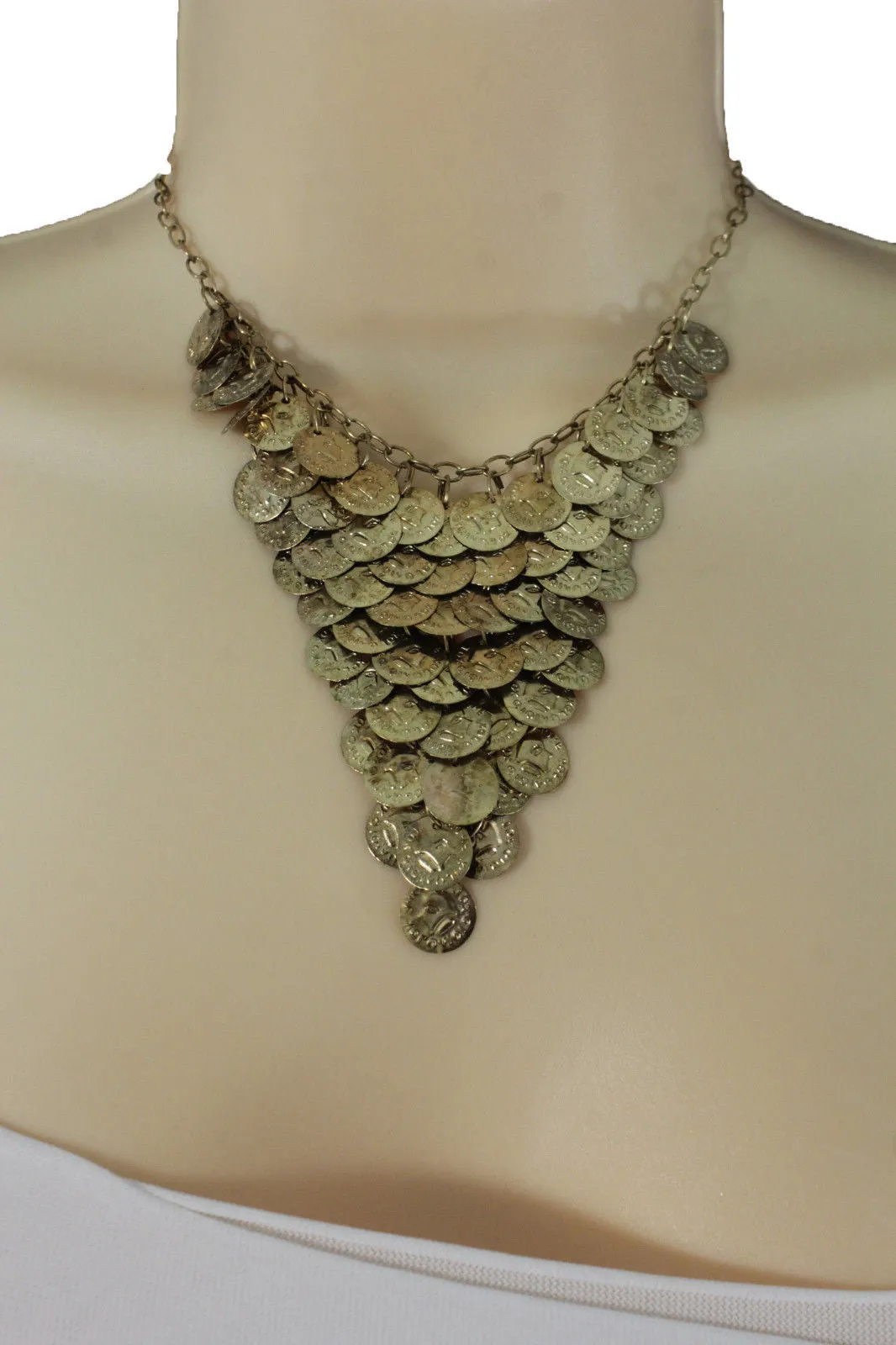 Rusty Antique Gold Metal Chains Coins Necklace