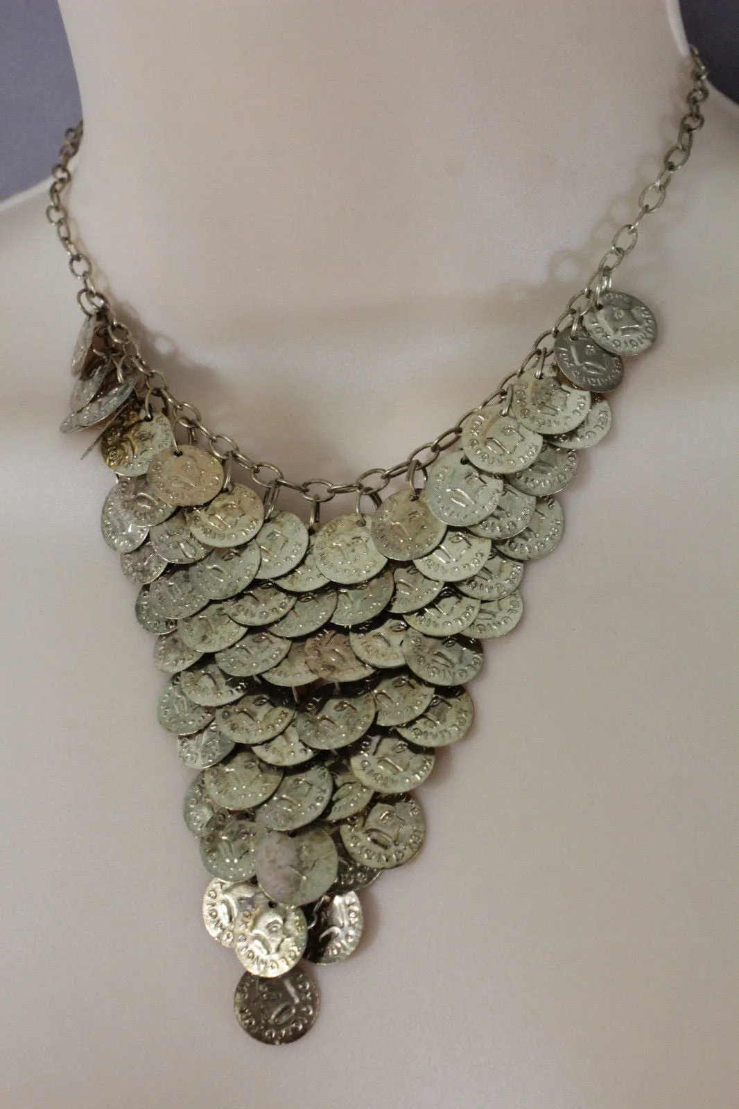 Rusty Antique Gold Metal Chains Coins Necklace