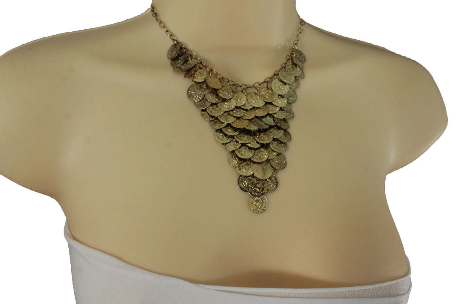Rusty Antique Gold Metal Chains Coins Necklace