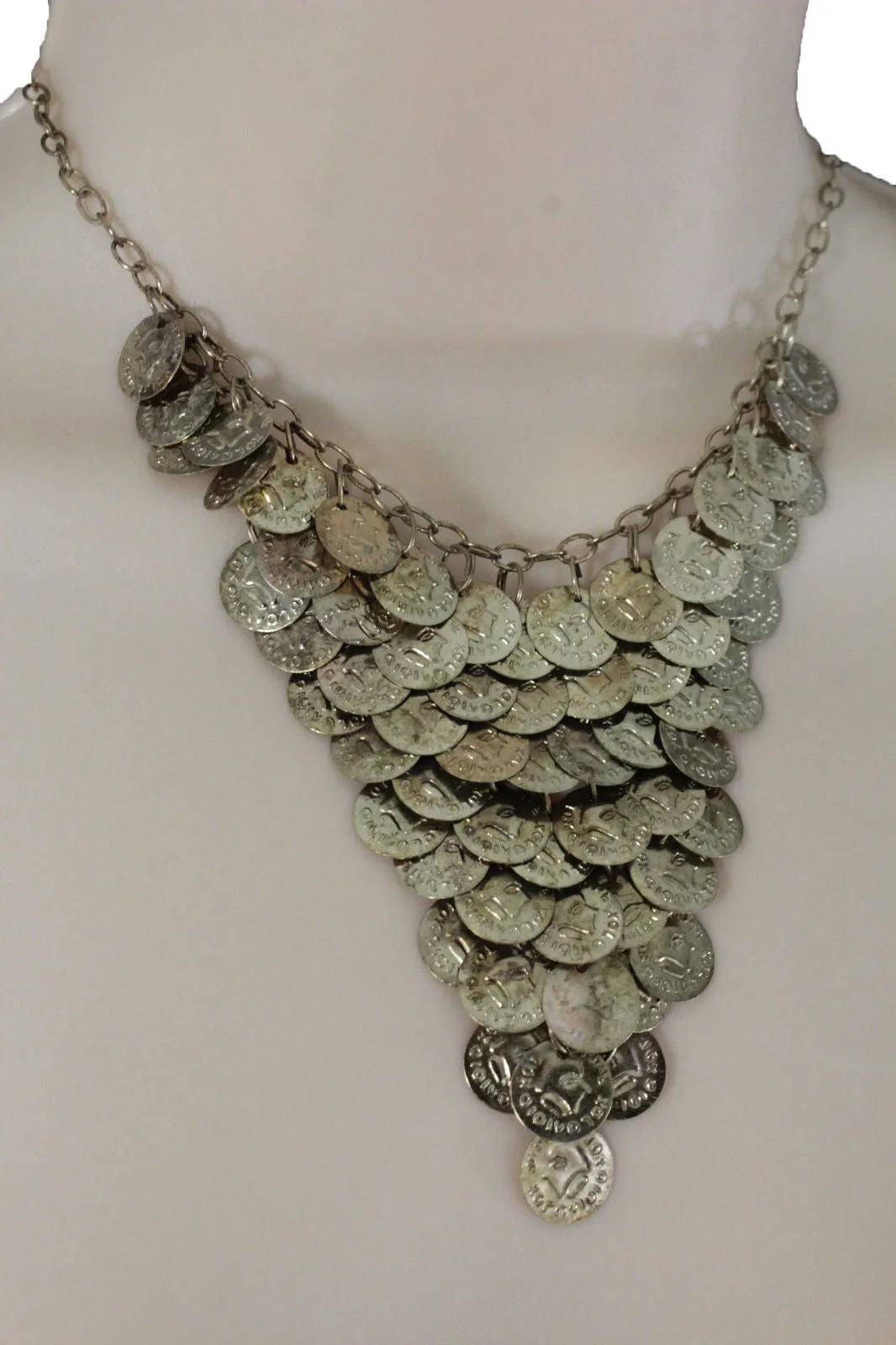 Rusty Antique Gold Metal Chains Coins Necklace