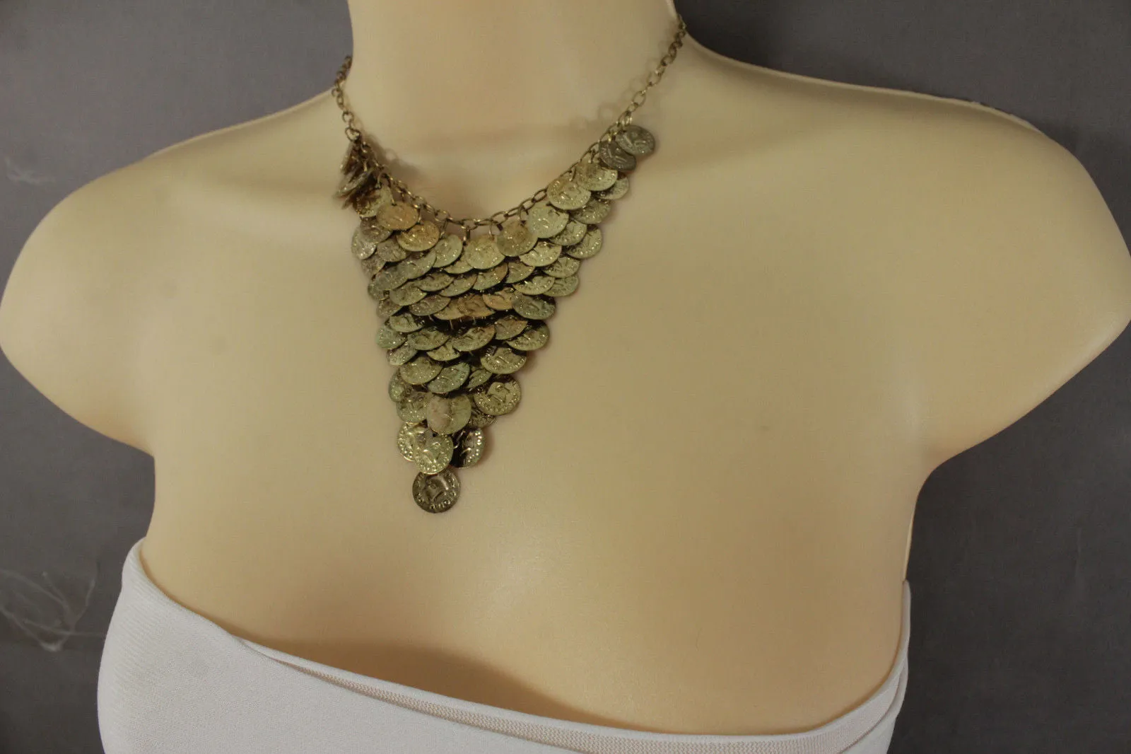 Rusty Antique Gold Metal Chains Coins Necklace