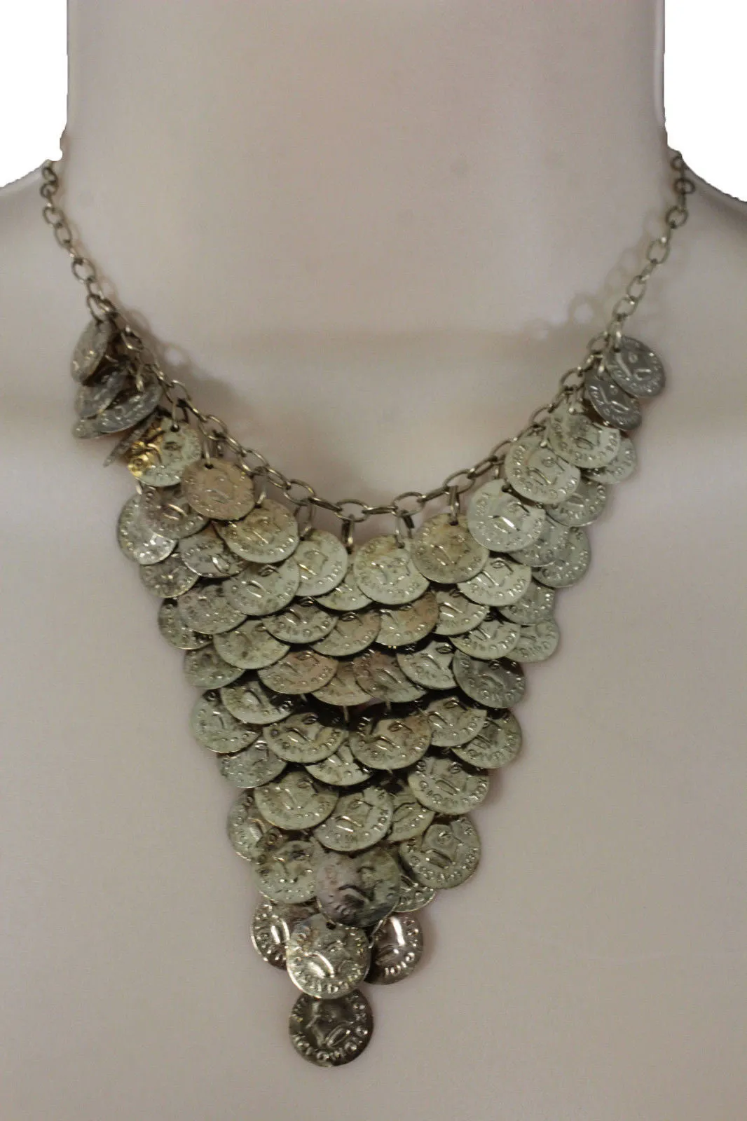 Rusty Antique Gold Metal Chains Coins Necklace
