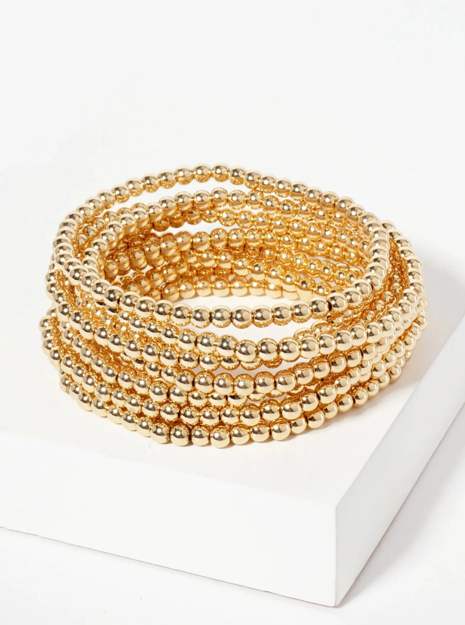 SILVER & GOLD Metallic Beads Stackable Stretch Bracelet Set