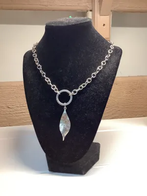 Silver Circle & Leaf Necklace