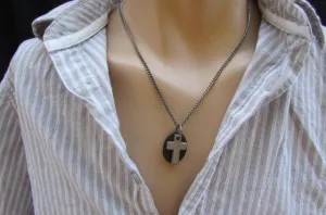 Silver Cross Dog Tag Style Necklace
