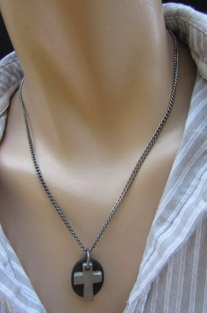 Silver Cross Dog Tag Style Necklace