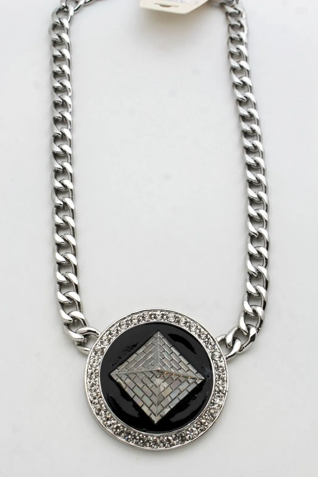 Silver Metal Chain Links Egyptian Pyramid Building Travel Trip Necklace