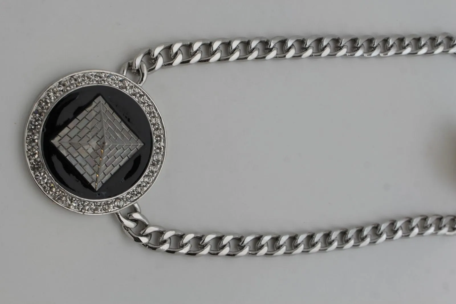 Silver Metal Chain Links Egyptian Pyramid Building Travel Trip Necklace